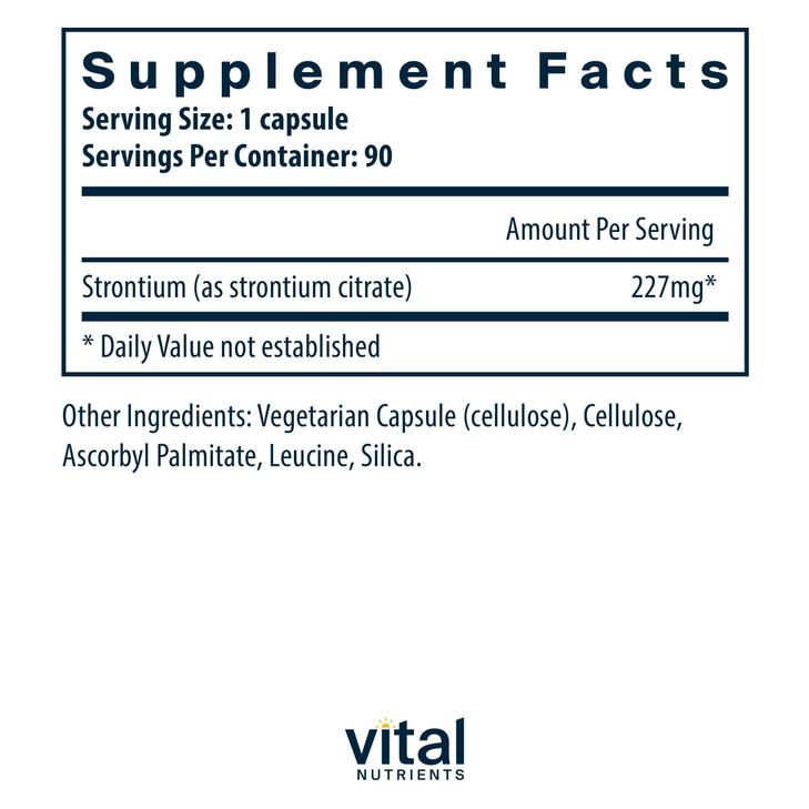 Vital Nutrients Strontium Citrate - Vegan Bone Strength Supplements - 227mg Strontium Citrate for Bone Health and Healthy Teeth - Gluten, Dairy, Soy