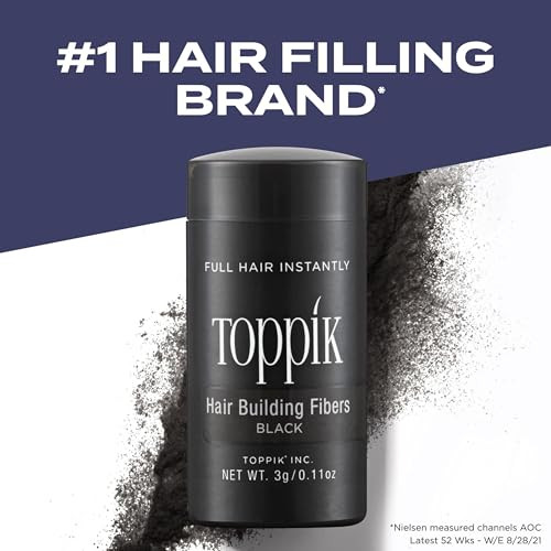Toppik Hair Building Fibers, Black, 12g Fill In Fine or Thinning Hair, Instantly Thicker, Fuller Looking, 9 Shades for Men & Women, Keratin Protein F