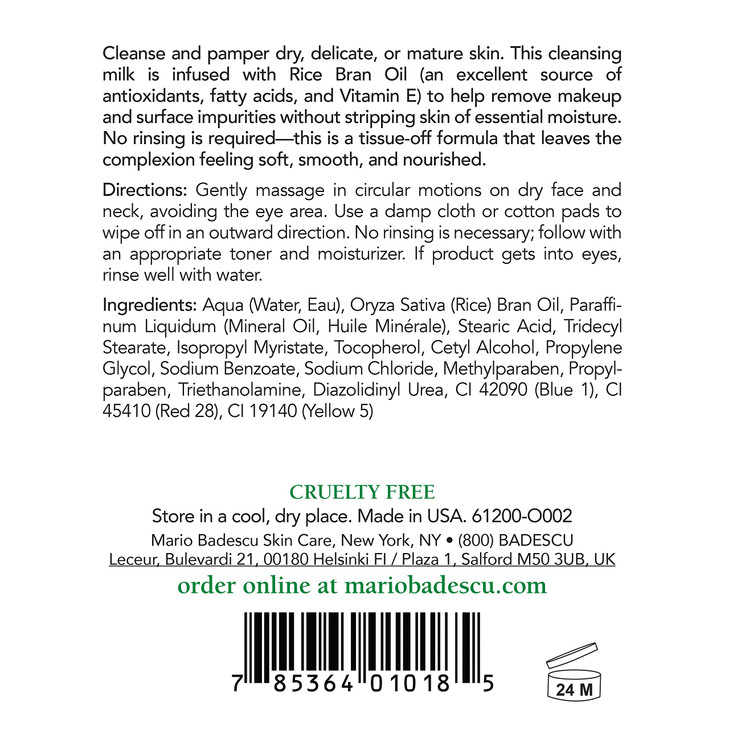 Mario Badescu Cleansing Milk with Carnation, Rice Oil & Vitamin E - No Rinse Liquid Makeup Remover Cleanser with Milky Formula For Skin Care and Gent