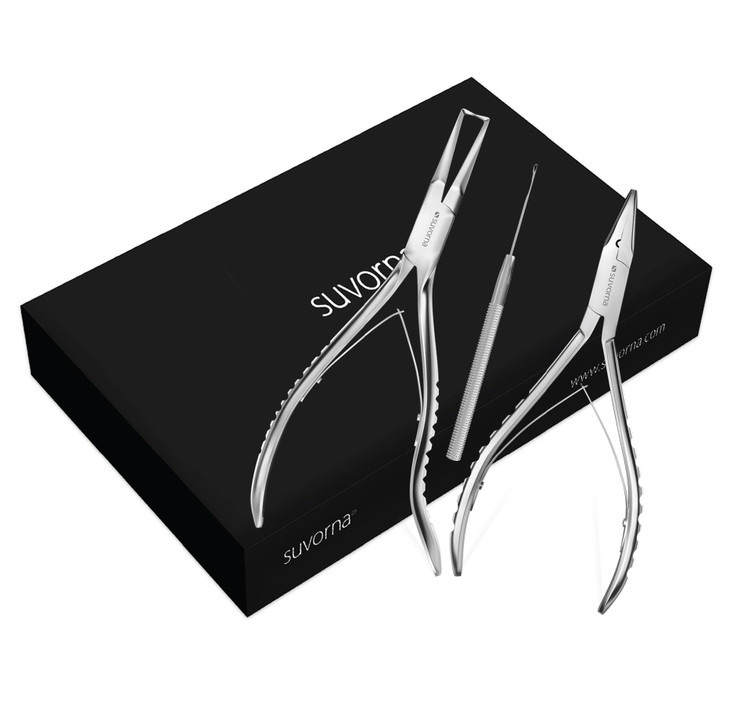 Suvorna Hair Extension Tools & Microlinks Hair Extensions Kit for Micro link & Micro Ring - Beads Opener, Beads Closener & Needle Hook Tool Kit - Jap