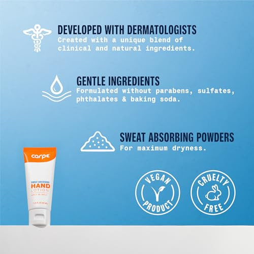 Carpe Sweat Absorbing Hand Lotion, A dermatologist-recommended smooth lotion that helps stop hand sweat, Great for hyperhidrosis (Original Eucalyptus
