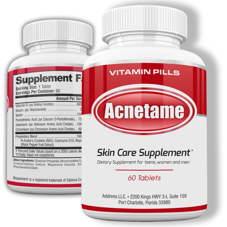 Acnetame Acne Pills- Vitamin Supplements for Acne Treatment- Natural Clear Skin from Hormonal Cystic Pimples- Oily Skin Vitamins Pill for Women, Teen