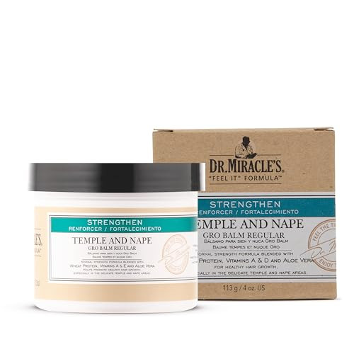 Dr. Miracle's Temple and Nape Gro Balm - For Healthy Hair Growth, Contains Wheat Protein, Aloe, Vitamin A, Vitamin D, Strengthens, Promotes Growth, 4