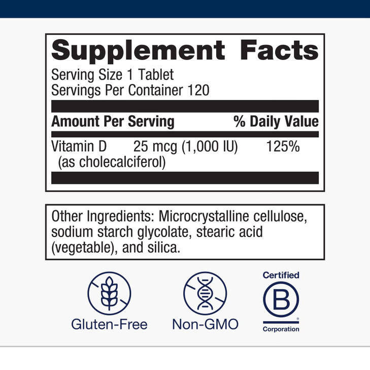 Metagenics Vitamin D3 1000 IU - Vitamin D Supplement for Healthy Bone Formation, Cardiovascular Health, and Immune Support - 120 Count