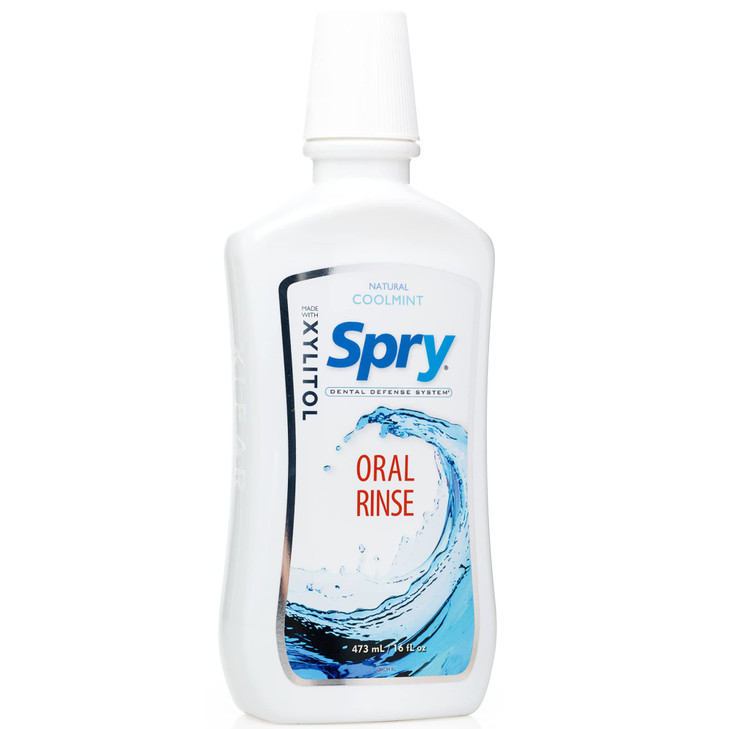 Spry Natural Xylitol Mouthwash Fluoride Free with Enamel Support, Gentle Alcohol Oral Rinse, Non-GMO, Coolmint - 16 fl oz (Pack of 2)