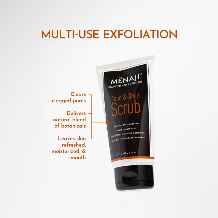 MËNAJI Face & Body Scrub - Exfoliating Mens Face Wash and Body Scrub - Deep Clean for Sensitive Skin - All Natural Skin Care - 5.75 Fl Oz