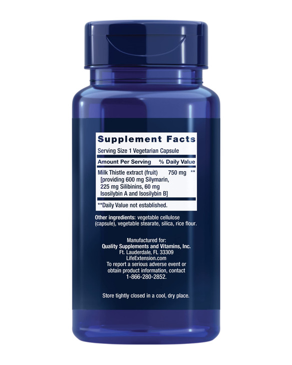 Life Extension Milk Thistle, silymarin, silibinins, isosilybin A & B, Delivers Full-Spectrum Milk Thistle Benefits for Liver Health, Non-GMO, Gluten-