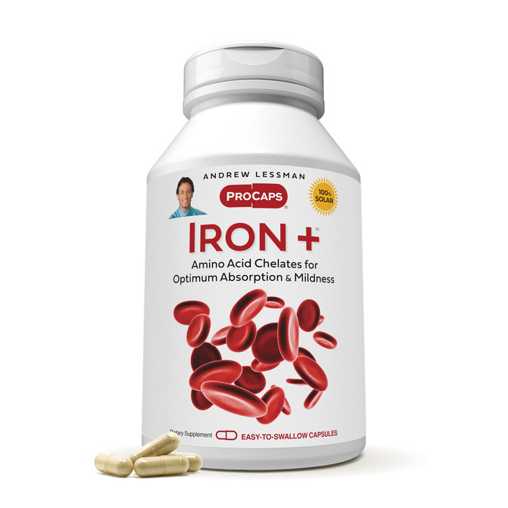 ANDREW LESSMAN Iron Plus 180 Capsules - 18mg Iron, 100% Pure Amino Acid Chelated Iron (Glycinate, Aspartate), Plus Vitamin C for Increased Absorption