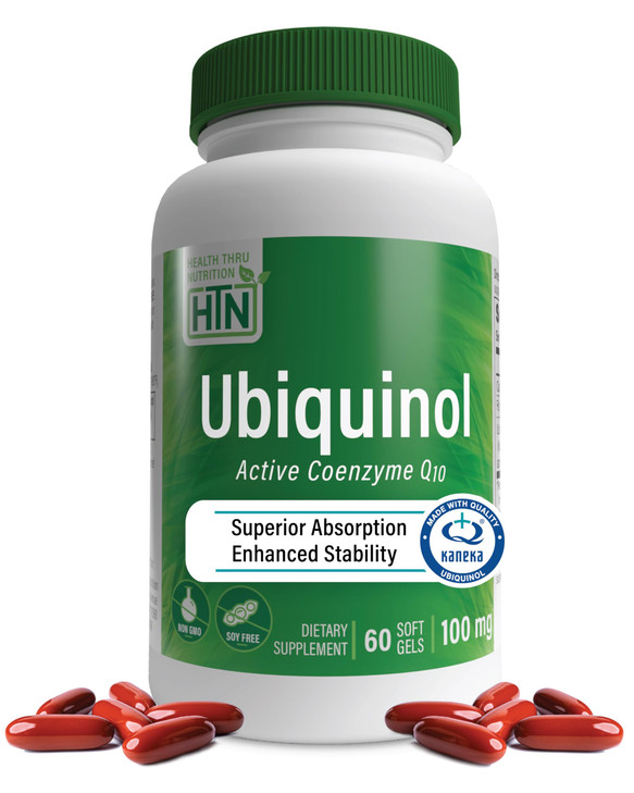 Health Thru Nutrition Ubiquinol 100mg 60 Softgels as Kaneka QH Reduced CoQ-10 | Stabilized - 3rd Party Tested | Enhanced Bioavailability | Cardiovasc
