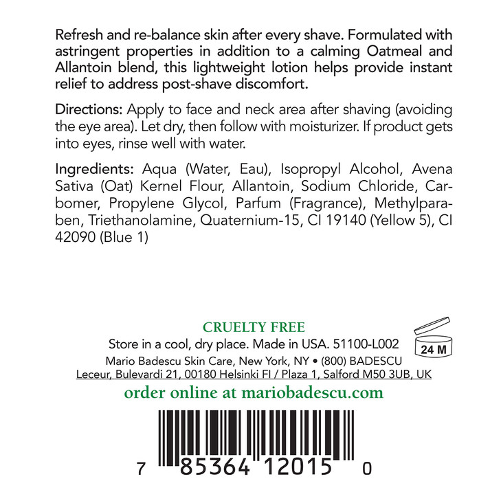 Mario Badescu Protein After Shave Lotion with Oatmeal for Face Body Bikini Areas and Legs - Lightweight Oil-free After Shave for Women and Men - Skin