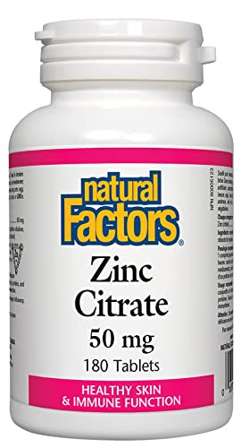 Natural Factors - Zinc Citrate 50mg, Support for Healthy Skin & Immune Function, 180 Tablets