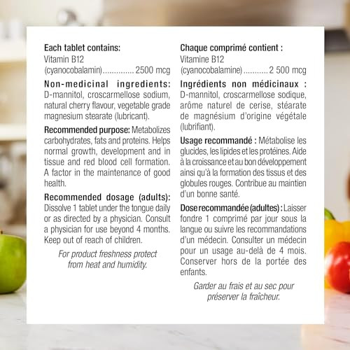 Webber Naturals Vitamin B12 2500 mcg · Cyanocobalamin, Natural Cherry, 60 Tablets