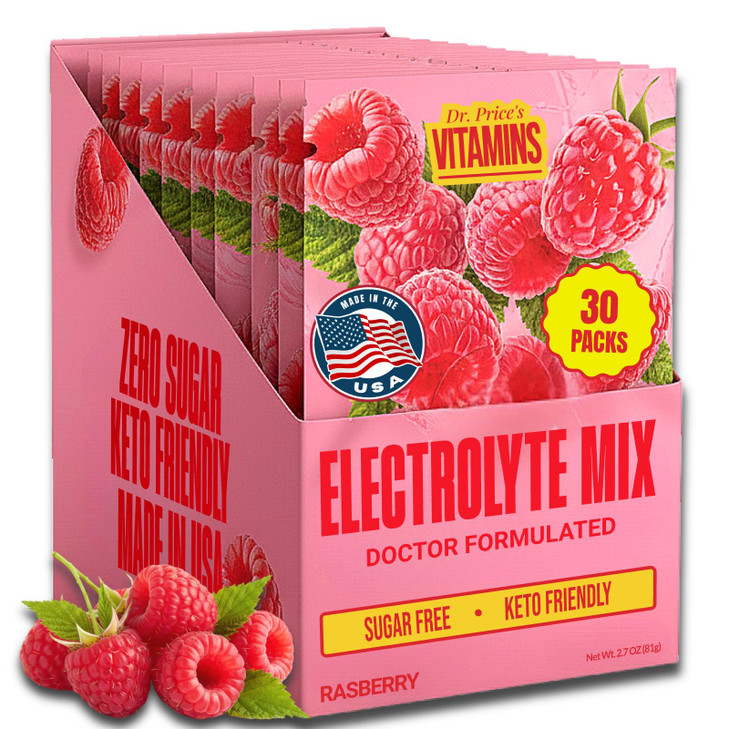 Dr. Prices Electrolytes Hydration Powder Packets  Raspberry, 30 Packs | Sugar Free Electrolyte Drink Mix, 72+ Trace Minerals, Manganese | Keto Elec