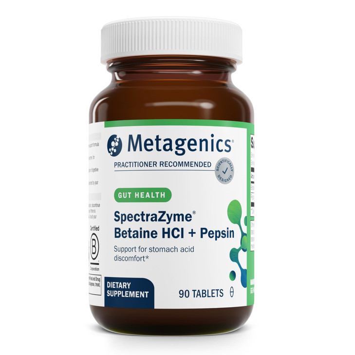 Metagenics SpectraZyme Betaine HCl with Pepsin - Digestive Support for Protein Breakdown & Nutrient Absorption* - Betaine Hydrochloride 650 mg & Peps