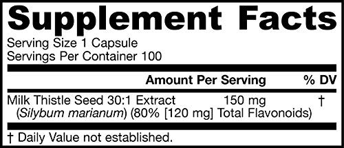 Jarrow Formulas Milk Thistle 150 mg - 100 Veggie Capsules - Antioxidant Supporting Immune Response, Liver Function & Glutathione - Up to 100 Servings