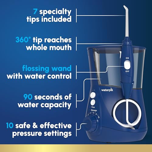 Waterpik Aquarius Water Flosser For Teeth Cleaning, Gums, Braces, Dental Care, Electric Power With 10 Settings, 7 Tips For Multiple Users And Needs,