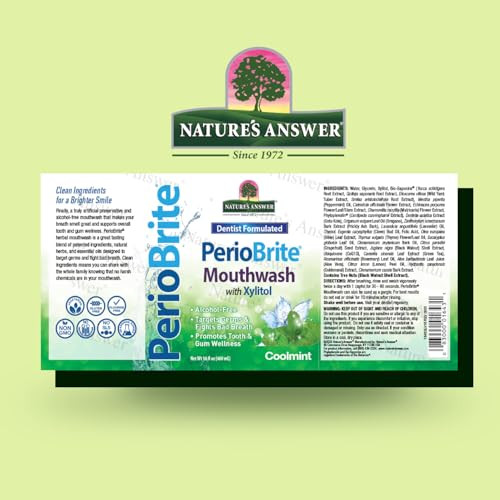 Nature's Answer Periobrite Cool Mint All-Natural Mouthwash | Promotes Healthy Teeth & Gums | Fights Bad Breath | Flouride-Free, Alcohol-Free & Gluten