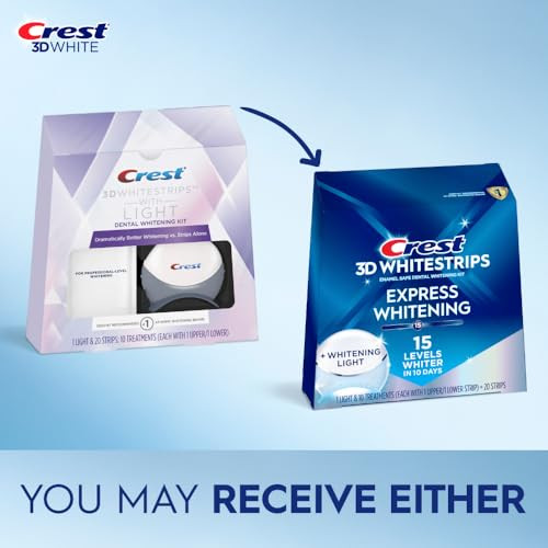 Crest 3D Whitestrips Express Whitening + LED Light  Teeth Whitening Kit, 1 Light + 10 Treatments, Each with 1 Upper/1Lower, 20 Strips  Crest 3DWhit