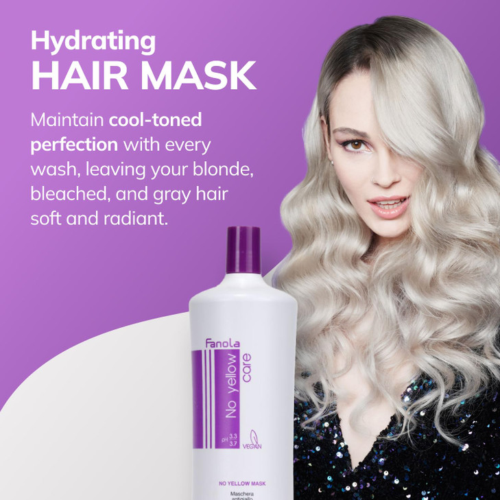 Fanola No Yellow Purple Hair Mask - Acidic pH Deep Conditioning Hair Mask for Blonde, Bleached & Grey Shades - Intense Violet Pigment Neutralizes Bra