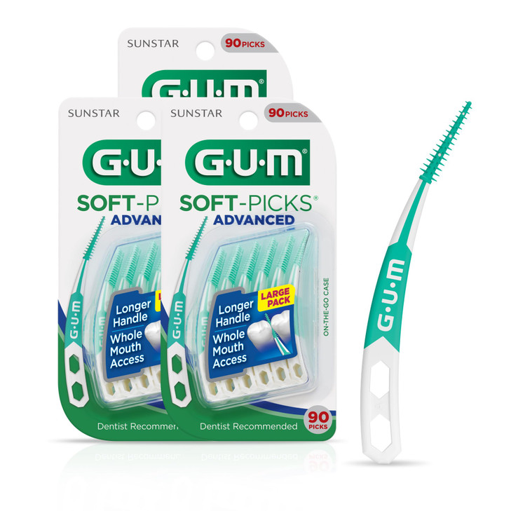 GUM Soft-Picks Advanced, Easy to Use Dental Picks for Teeth Cleaning Health, Disposable Interdental Brushes with Convenient Carry Case, Dentist Recom
