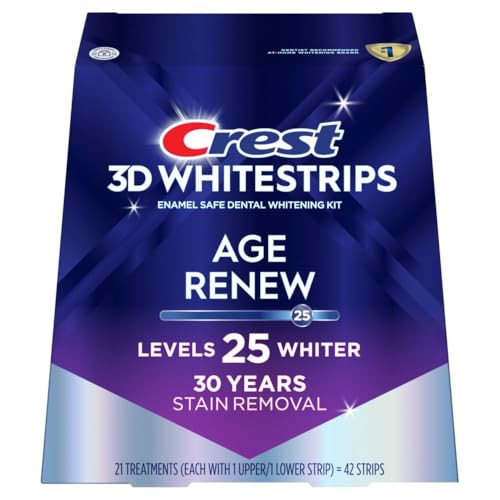 Crest 3D Whitestrips Age Renew  Teeth Whitening Kit, 21 Treatments, Each with 1 Upper/1Lower, 42 Strips  Crest 3DWhite Teeth Whitening Strips