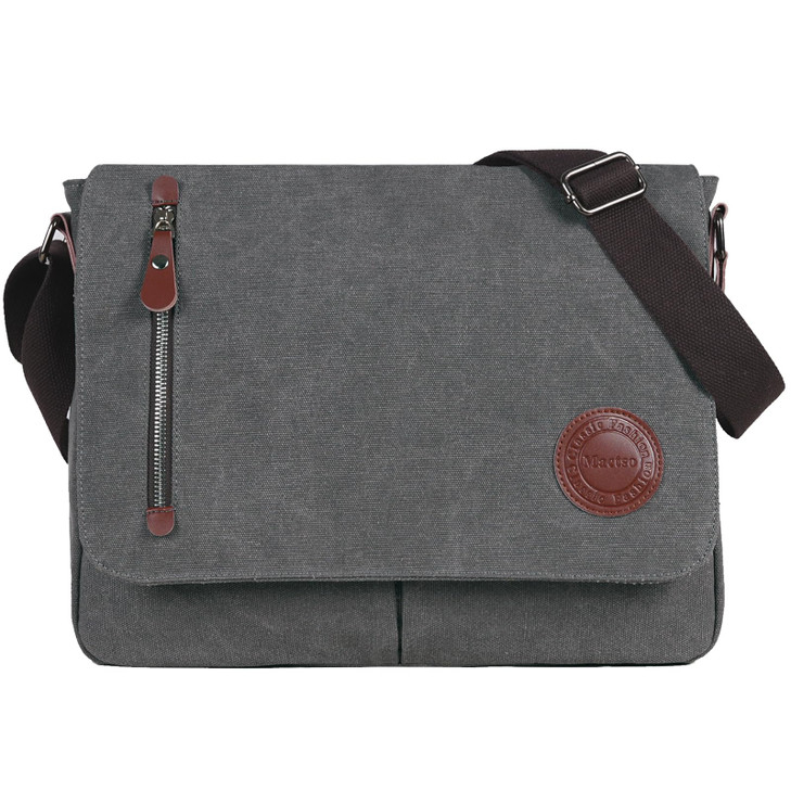 Vintage Canvas Satchel Messenger Bag for Men Women,Travel Shoulder bag 13.5" Laptop Bags Bookbag (Grey)