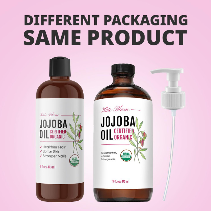 Kate Blanc Cosmetics Organic Jojoba Oil for Hair, Skin & Face (16oz, 100% Pure, Cold Pressed, Natural, Hexane Free, Glass Bottle)