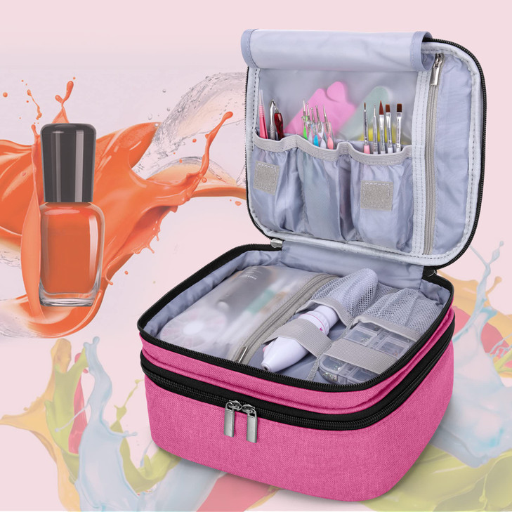 LUXJA Nail Polish Carrying Case - Holds 30 Bottles (15ml - 0.5 fl.oz), Double-layer Organizer for Nail Polish and Manicure Set, Pink (Bag Only)