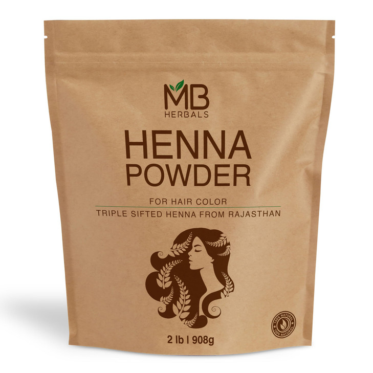 MB Herbals Henna Powder 2 LB | Two Pound Bulk Saver Pack | For Natural Hair Color | Triple Sifted | Raw | Non-Radiated | Henna From Rajasthan, India