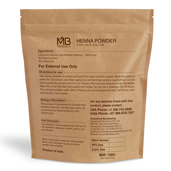 MB Herbals Henna Powder 2 LB | Two Pound Bulk Saver Pack | For Natural Hair Color | Triple Sifted | Raw | Non-Radiated | Henna From Rajasthan, India