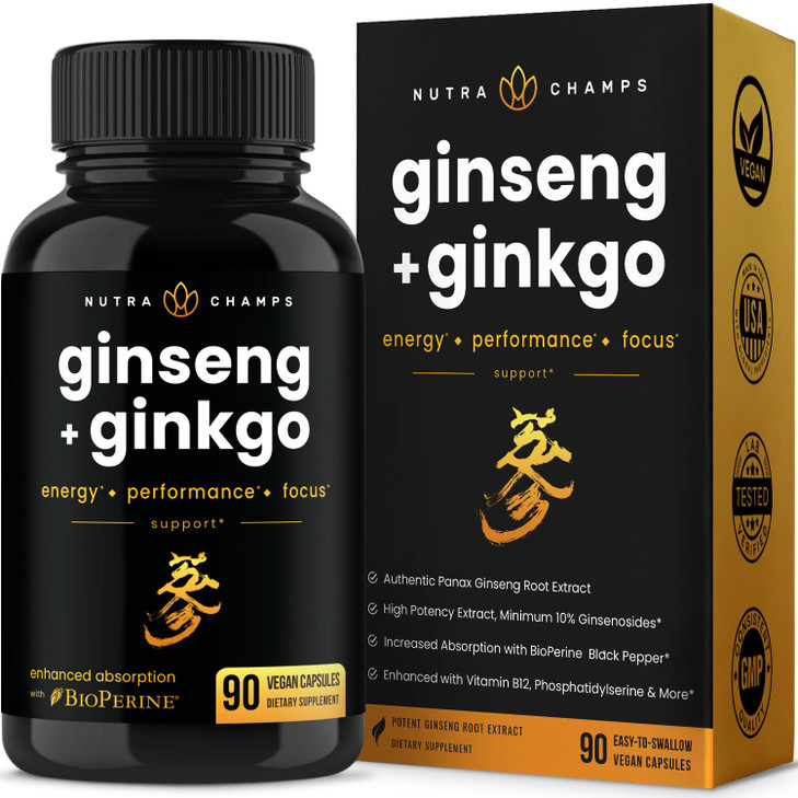 NutraChamps Korean Red Panax Ginseng Capsules | Extra Strength Ginsenosides for Energy, Focus, Performance, Vitality & Immune Support | Korean Red Gi