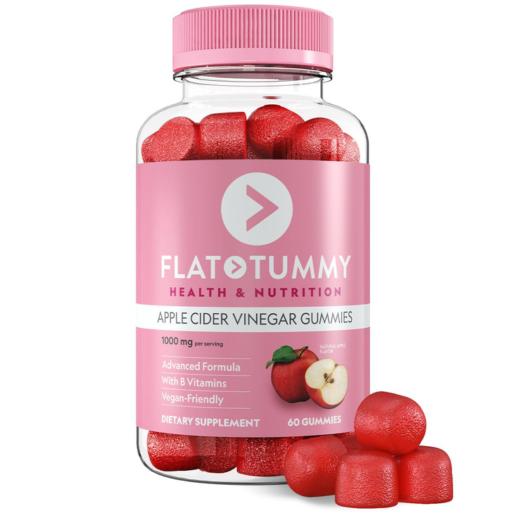 Flat Tummy Apple Cider Vinegar Gummies, 60 Count  ACV Gummies, Detox, Support Gut Health  Vegan-Friendly, Non-GMO - Beet and Pomegranate Superfood