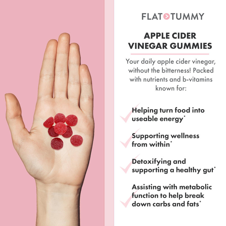 Flat Tummy Apple Cider Vinegar Gummies, 60 Count  ACV Gummies, Detox, Support Gut Health  Vegan-Friendly, Non-GMO - Beet and Pomegranate Superfood
