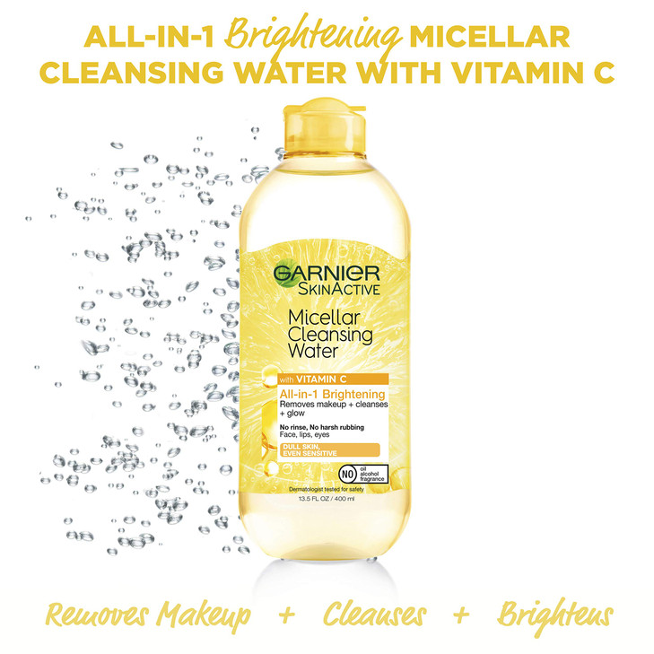 Garnier Micellar Water with Vitamin C, Facial Cleanser & Makeup Remover, Brightening & Hydrating, For All Skin Types, Vegan, Cruelty Free, 13.5 Fl Oz