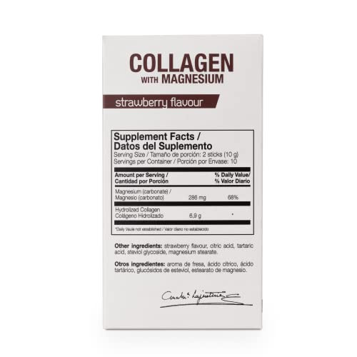 ANA MARIA LAJUSTICIA - Collagen + Magnesium Powder Sticks. Strawberry Flavour - Travel Pack. Hydrolized Collagen for Healthy Skin, Bones, Nails and J