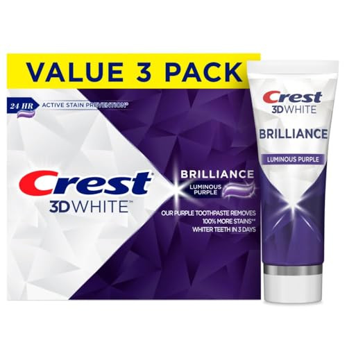 Crest 3D White Brilliance Luminous Purple Teeth Whitening Toothpaste, 4.6 oz Pack of 3, Anticavity Fluoride Toothpaste, Fights 100% More Surface Stai