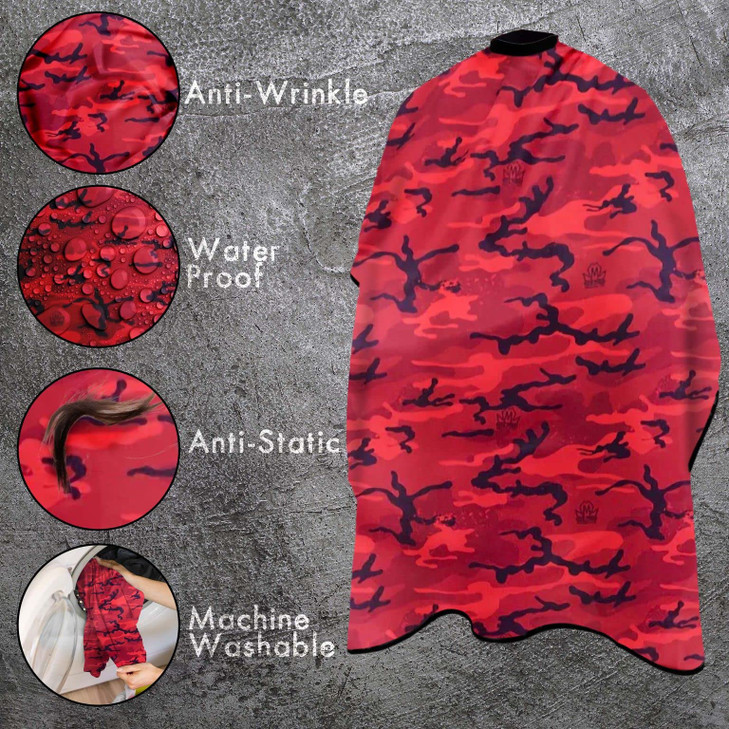 King Midas Camo Barber Capes Professional Hair Cutting Cape With Snap Buttons (Red)
