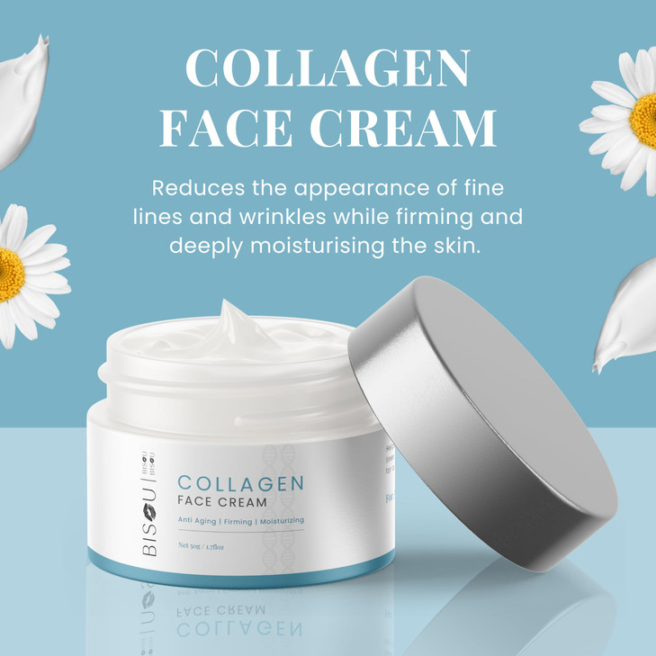 Bisou Skincare Collagen Face & Neck Cream - Anti-aging Day & Night Moisturizer with Hyaluronic Acid - Reduces Fine Lines and Wrinkles  Restore Moist