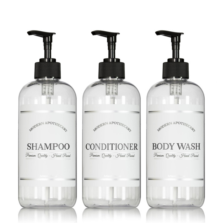 Clear Refillable Shampoo and Conditioner Bottles - Body Wash, Shampoo and Conditioner Dispenser - PET Plastic Shampoo Bottles Refillable with Pump -