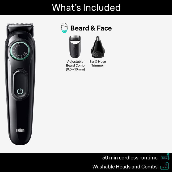 Braun All-in-One Style Kit Series 3 3430, 3-in-1 Trimmer for Men with Beard Trimmer, Ear & Nose Trimmer, Hair Clippers, Ultra-Sharp Blade, 20 Length