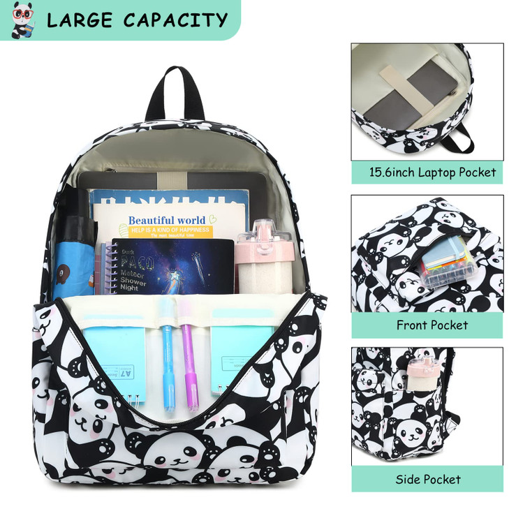 Fuyicat Panda School Backpack for Girls, Kids Teens Elementary Middle School Bag Women College Bookbag Laptop Backpacks