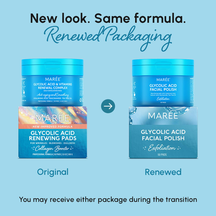 MAREE Glycolic Acid Pads - Toner Pads for Face Cleansing - Exfoliating Pad with Tea Tree Oil, Salicylic Acid & Vitamins E, B3, B5 - Acne Clearing, Sk