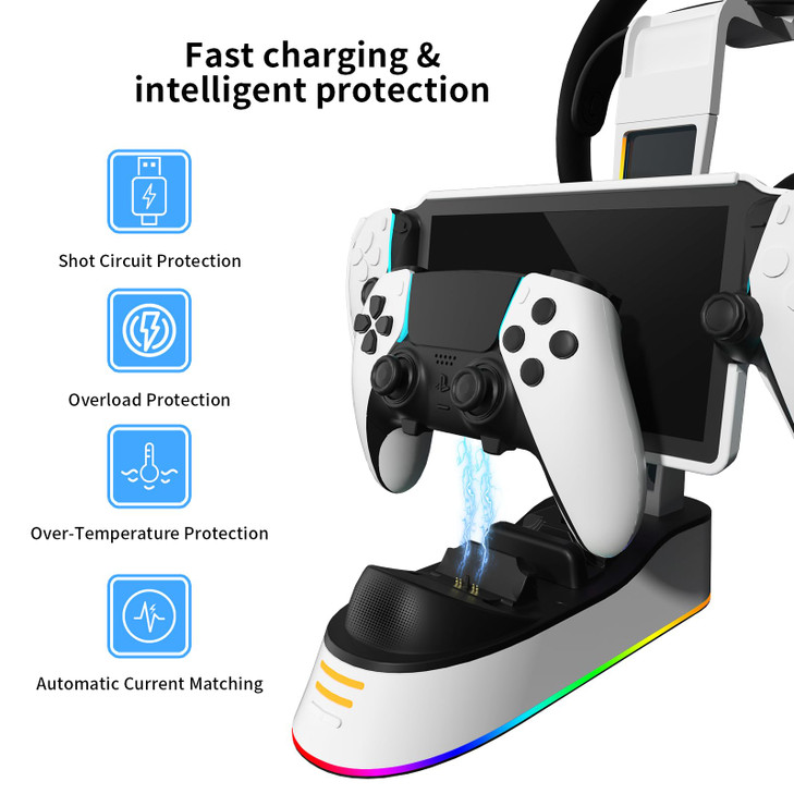 JOYTORN Charging Station Compatible with PS Portal Remote Player,Charging Dock for PlayStation Portal Console and PS5 Controller with Headset Holder,