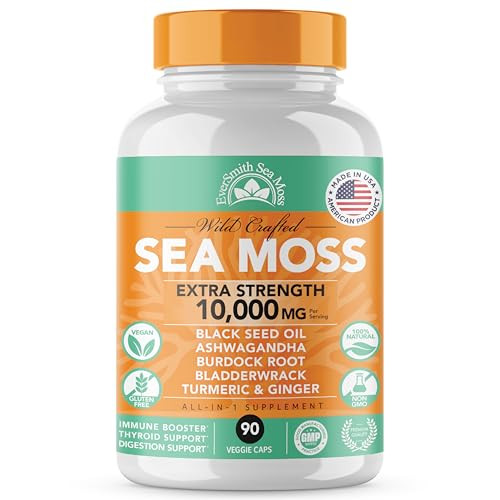 EverSmith Organics Irish Sea Moss 3,500mg, Black Seed Oil 2,000mg, Bladderwrack 1,000mg, Burdock Root | Wildcrafted Irish Seamoss | Immunity Suppleme