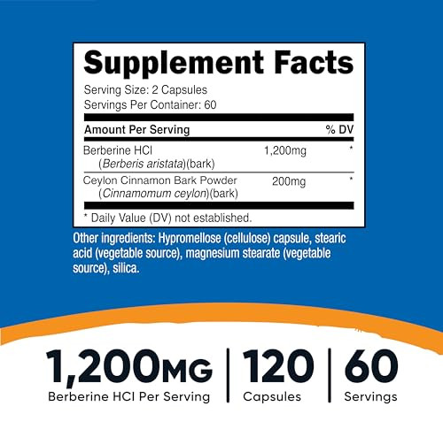 Nutricost Berberine HCl with Ceylon Cinnamon Capsules (120 Capsules, 60 Servings) - Non-GMO, Animal-Free Product