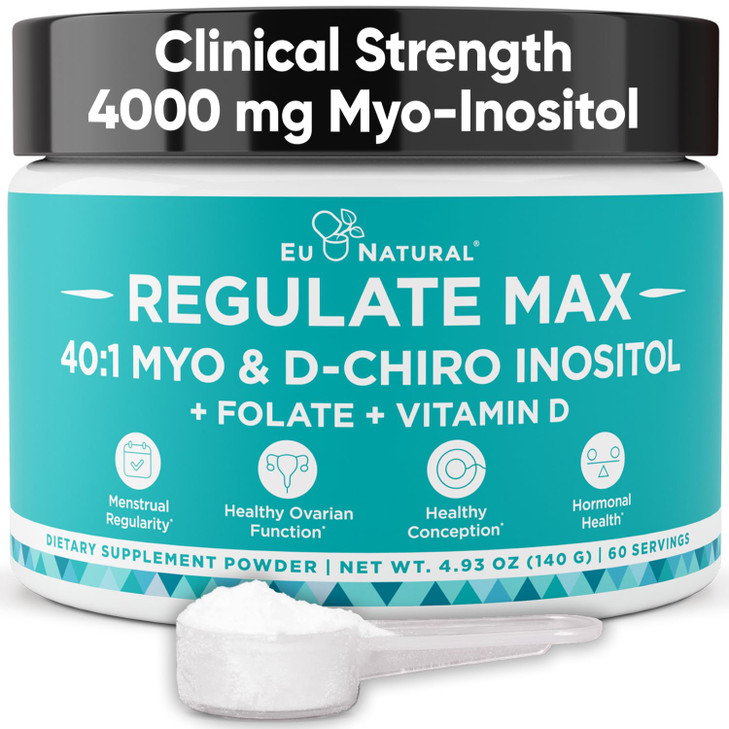 Regulate MAX Myo-Inositol & D-Chiro Inositol Supplement Powder for Women with Vitamin D & Folate PCOS Nutritional Support, Hormone Balance & Fertilit