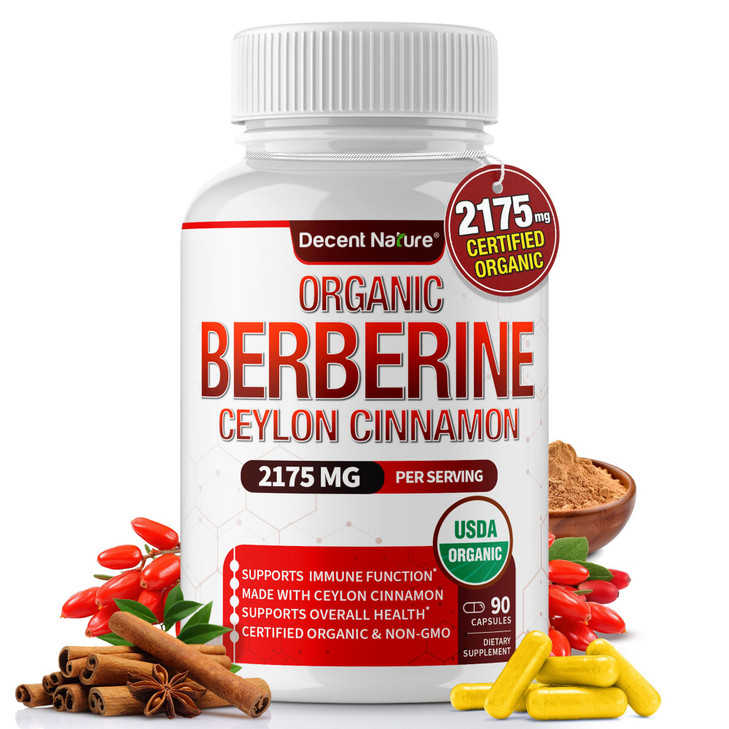Organic Berberine with Ceylon Cinnamon 2175mg - Premium berberine supplement high purity extract USDA Organic, support immune system, Berberine Plus