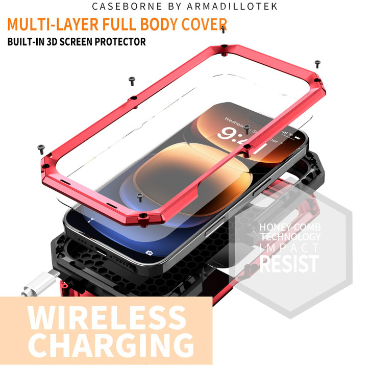 JINGANGYU Compatible with iPhone 16 Pro Max Metal Heavy Duty Case with Camera Cover Stand Screen Protector Kickstand Full Body Military Sturdy Armour