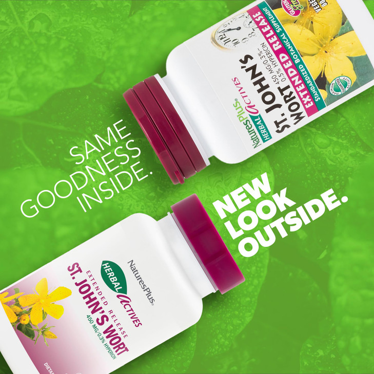 NaturesPlus Herbal Actives St John's Wort, Extended Release - 60 Tablets - Non-GMO, Vegetarian, Gluten Free - 60 Servings