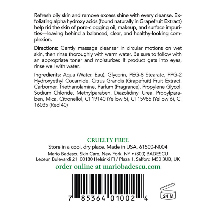Mario Badescu Botanical Facial Gel Cleanser - Lightweight, Oil-Free Face Wash for Women and Men - Face Cleanser Infused with Refreshing AHA Grapefrui
